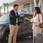 Un conseiller remet les clés d’une voiture à un voyageur au Maroc